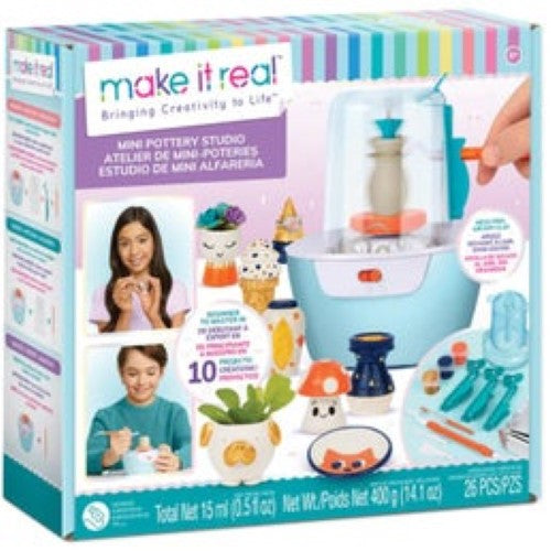 A mini pottery studio kit for tweens, featuring a pottery wheel, air-dry clay, and tools to create unique projects.