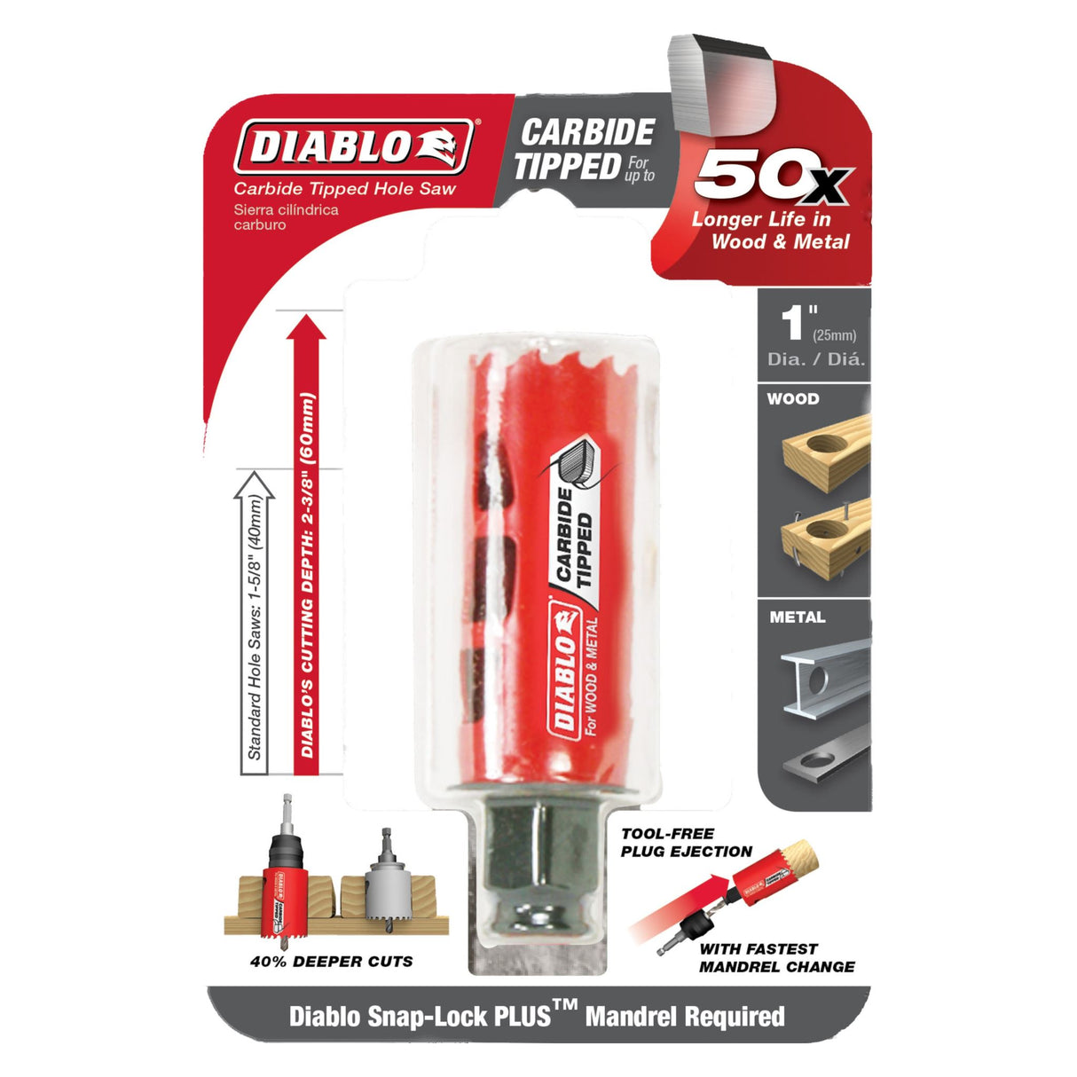 Diablo Carbide-Tipped Hole Saw 60mm depth 25mm, 1" (Each)