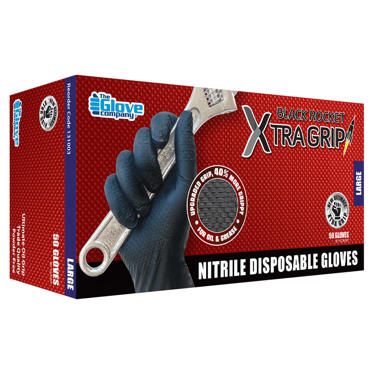 TGC Black Rocket Xtra Grip Black Nitrile Gloves (Box 50) - Black - L