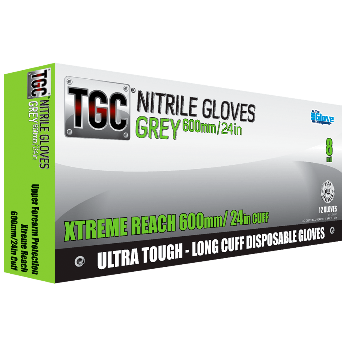TGC Xtreme Reach Nitrile Gloves Grey 600mm, M-2XL (Pack of 12) - Grey - 2XL