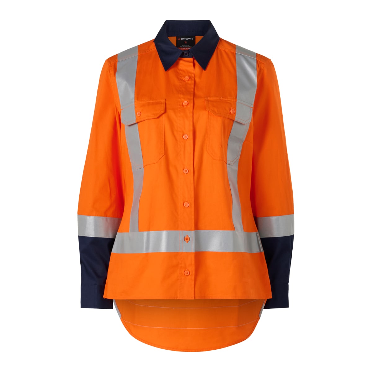 KingGee, Women's X-Back Cotton Shirt, K54941 (Each) - Orange/Navy