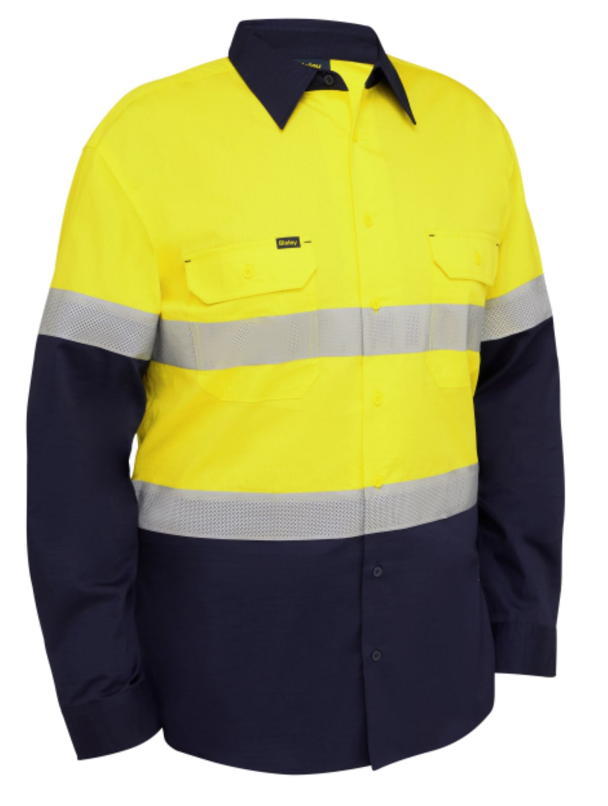 Bisley, Hi Vis Cotton Ripstop Shirt, BS6495T (Each) - Yellow/Navy