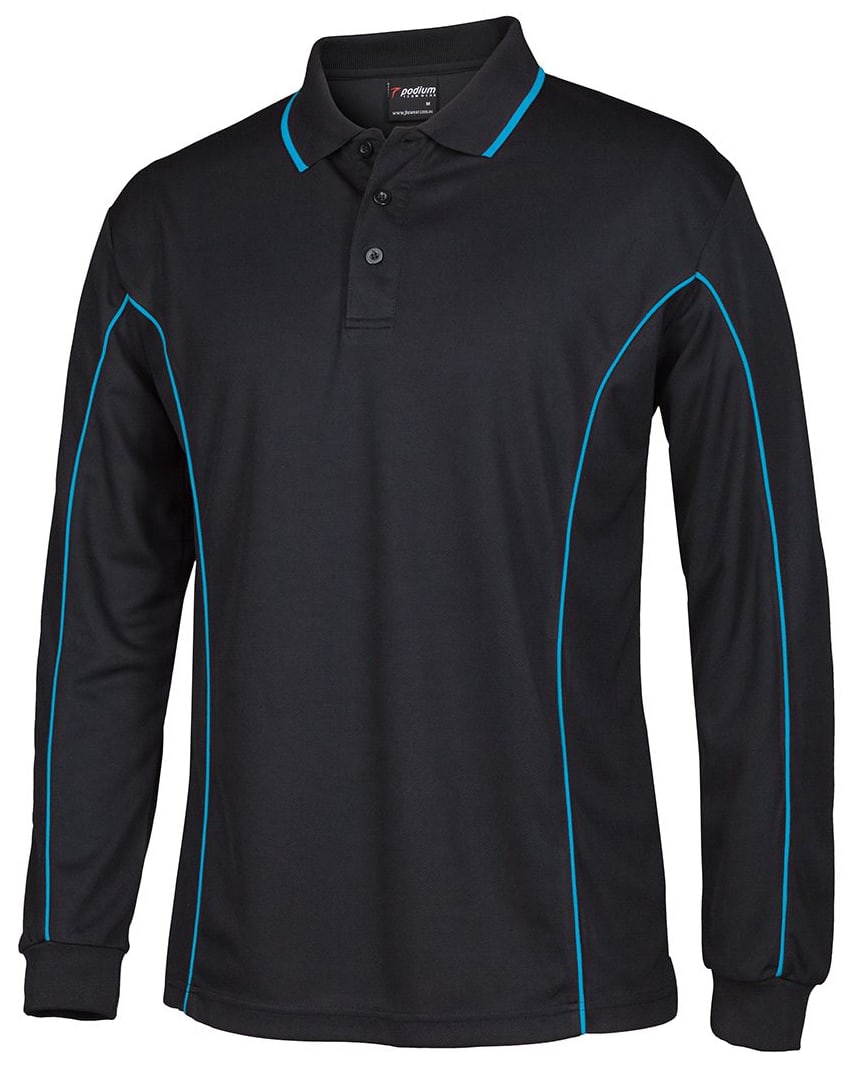 JB's Wear Podium Long Sleeve Polo, 7PIPL - BLACK/AQUA