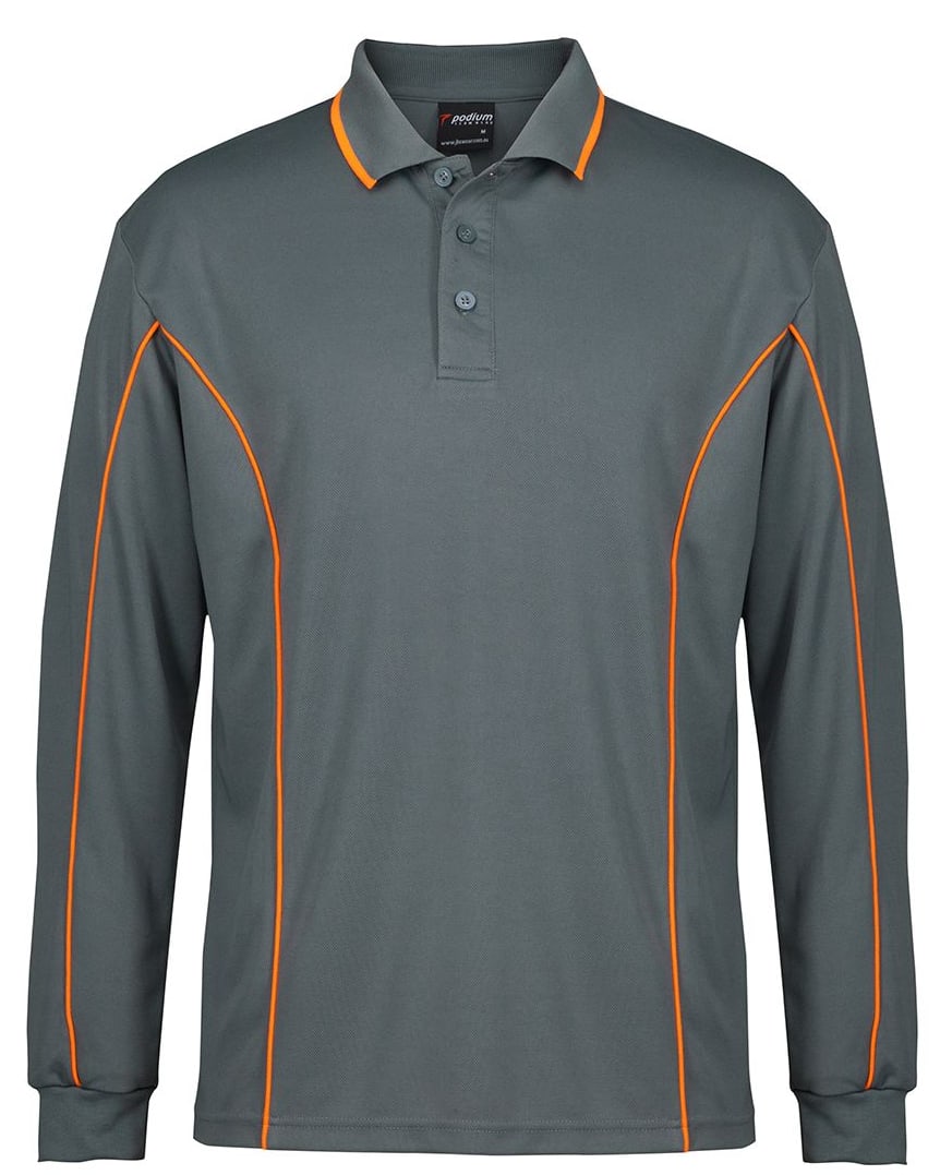 JB's Wear Podium Long Sleeve Polo, 7PIPL - GREY/ORANGE
