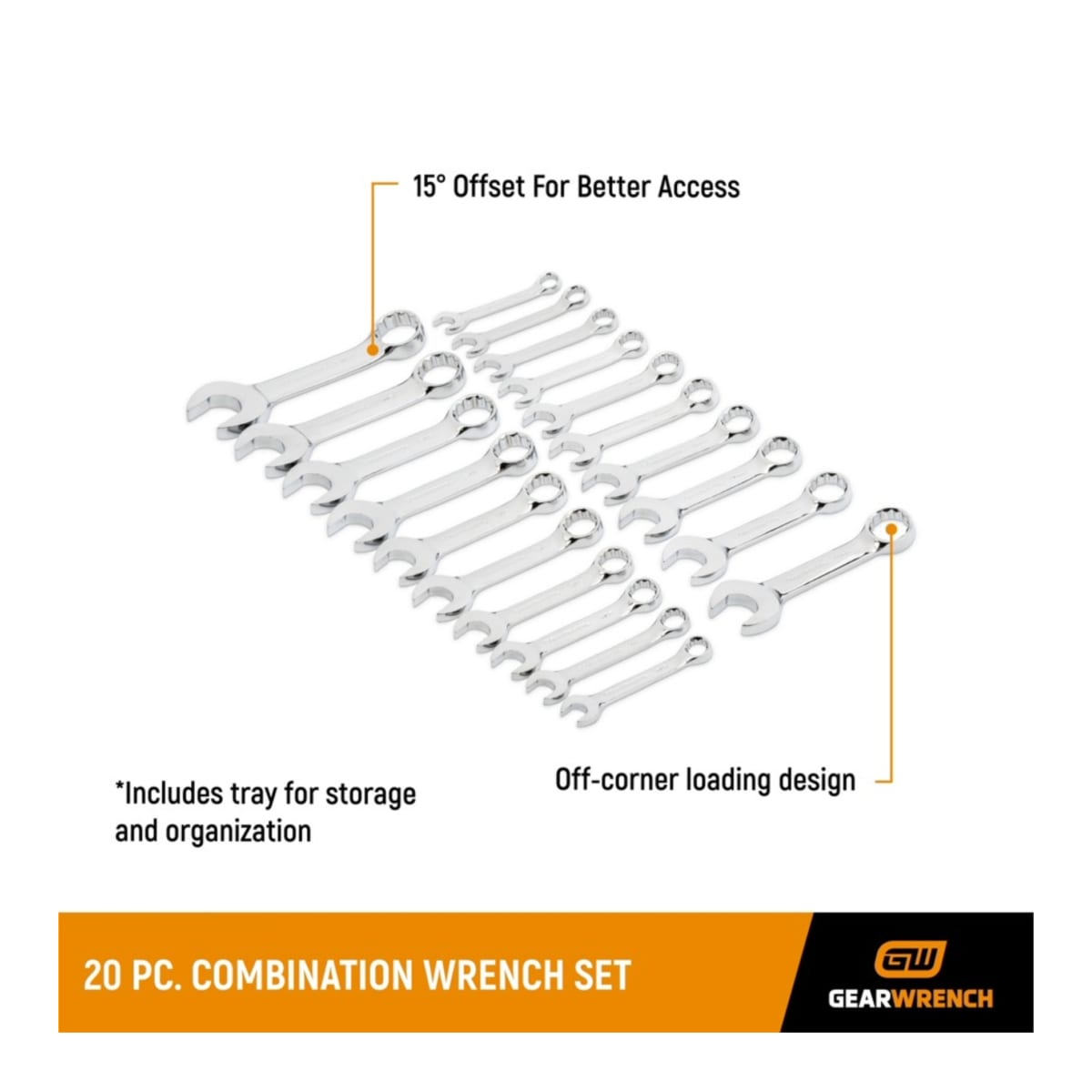 GearWrench 12Pt Stubby Combi Wrench Set 388 x 272 x 76mm 20 (Piece)
