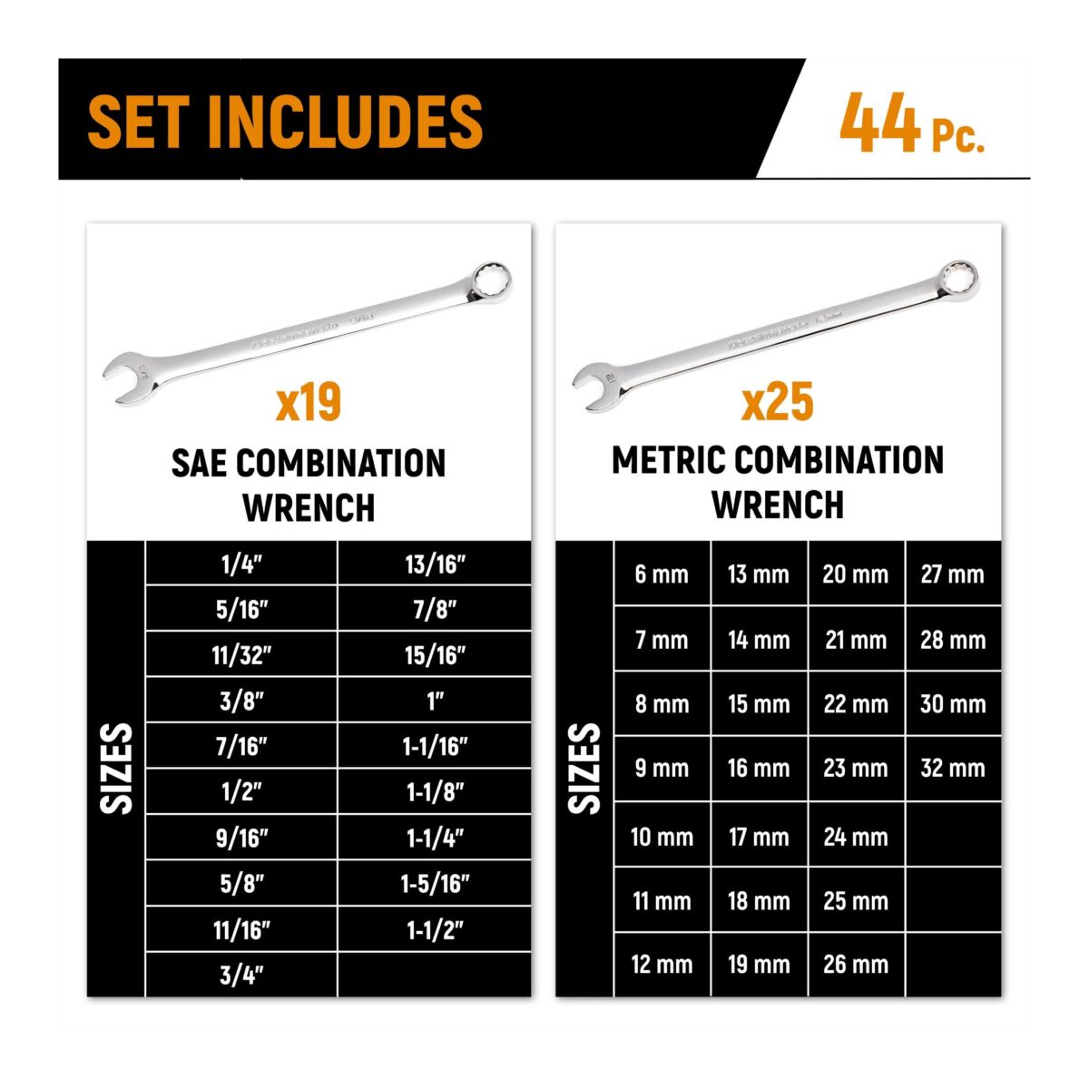 GearWrench 12Pt Long Combination Wrench Set 556 x 236 x 586mm 44 (Piece)