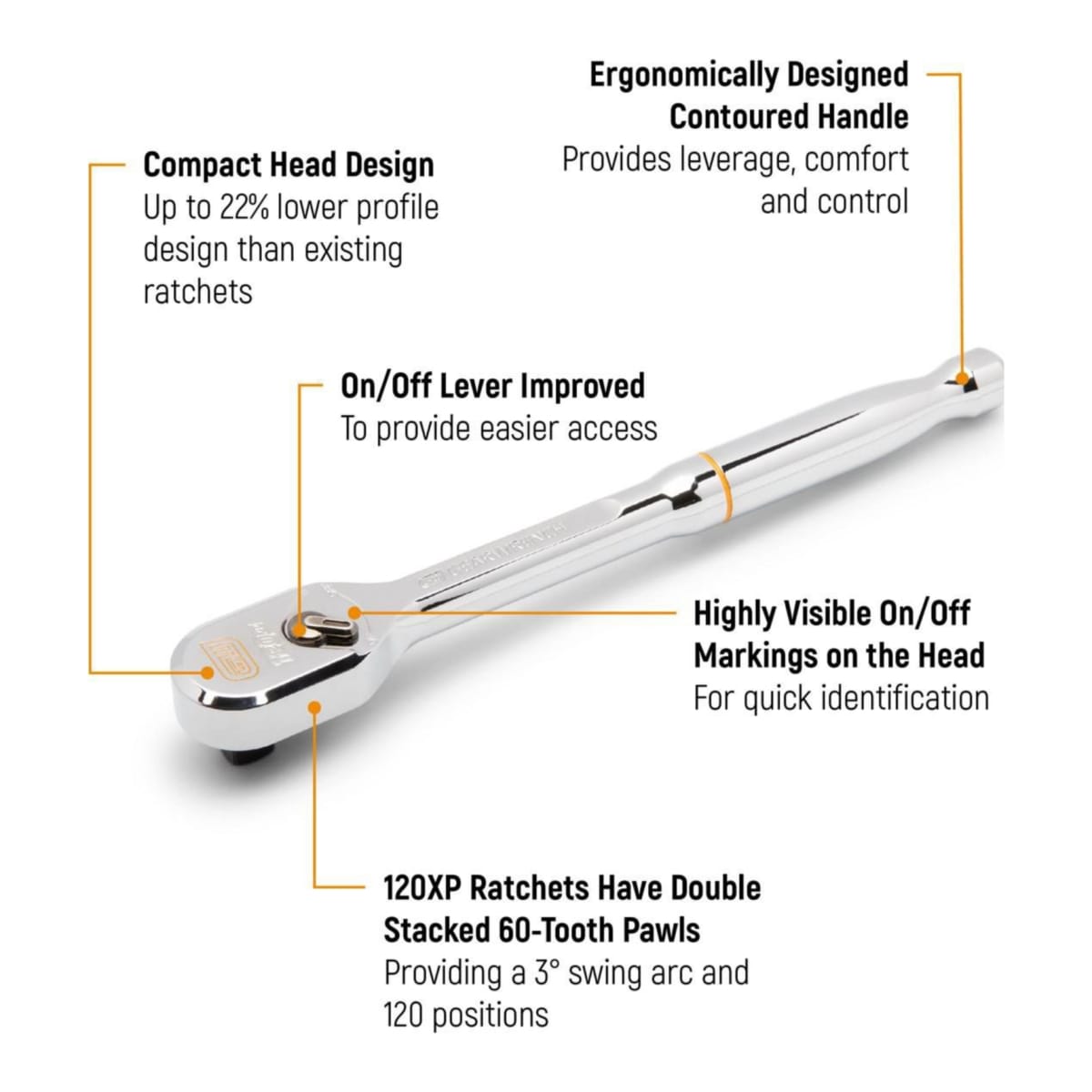 GearWrench 120XP Stubby FlexHead Teardrop Ratchet 190 x 55 x 29mm