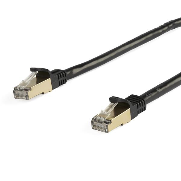 10 m CAT6a Ethernet cable in black, featuring snagless design, pure copper construction, and 10GbE performance for optimal connectivity.