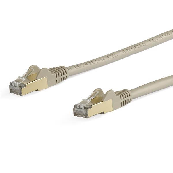 10m CAT6a Ethernet cable in grey, featuring 10GbE STP design, PoE support, copper core, and snagless connectors for reliable connectivity.