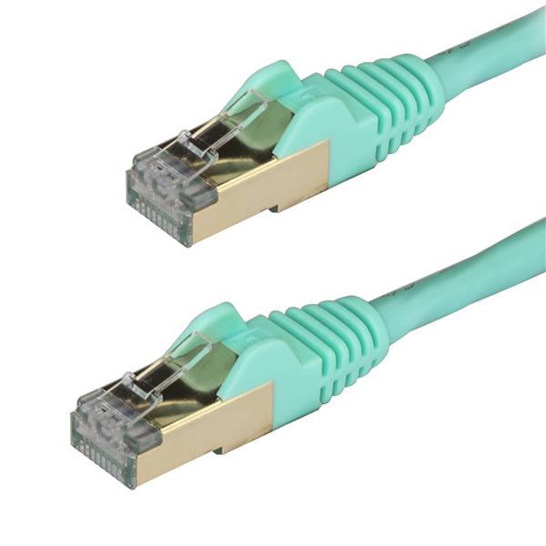 Aqua 1.5m CAT6a shielded patch cable with snagless connectors for reliable 10 Gigabit network connections.