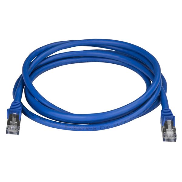 Blue 2m Cat6a Ethernet cable with shielded design, 10Gb performance, and snagless RJ45 connectors for optimal connectivity.