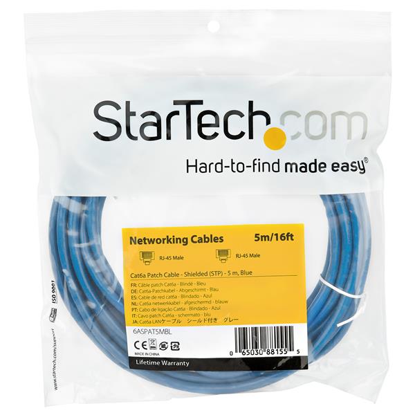 5 m CAT6a Ethernet Cable - 10GbE STP Snagless 100W PoE Blue