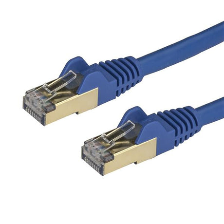 Blue 2m Cat6a Ethernet cable, shielded, for reliable 10Gb connections, featuring 100% copper construction and snagless RJ45 clips.