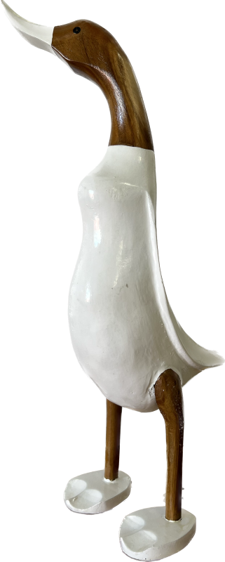 White duck ornament measuring 46 x 29 x 14cm, perfect for home decor with charming details and versatile for any setting.