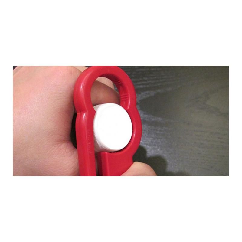 Red Victorinox PET Bottle Opener (model 75220) designed for easy opening of 27-31 mm bottles, featuring an ergonomic grip.