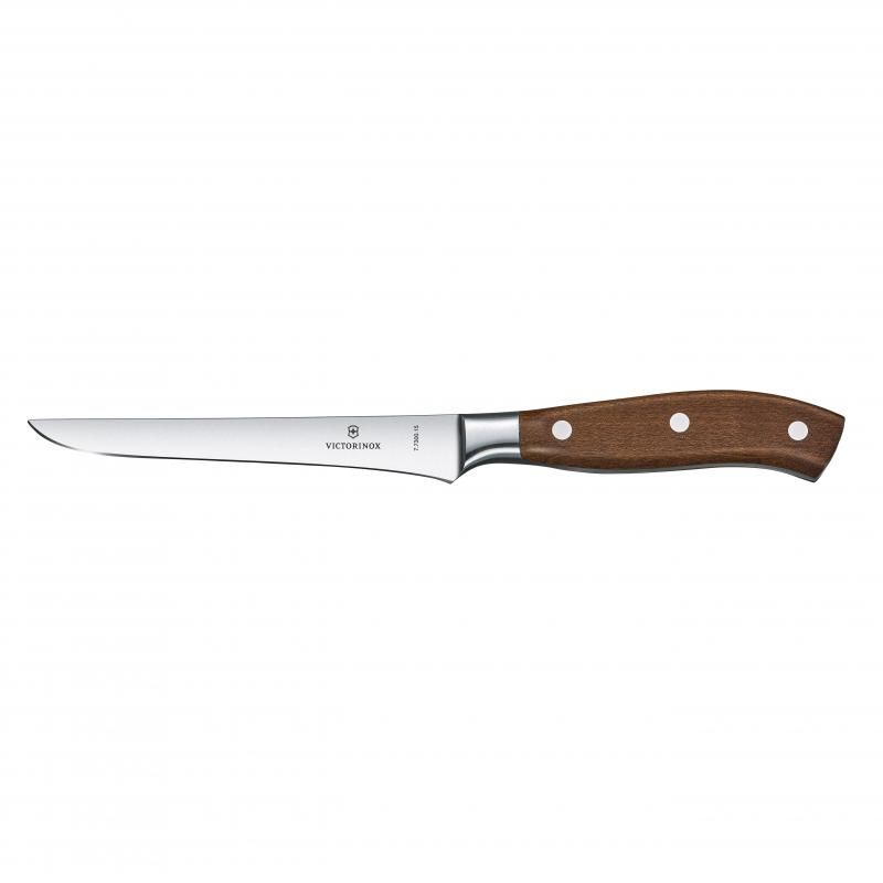 Victorinox Boning Knife 15cm with stainless steel blade and ergonomic wooden handle, perfect for precise meat deboning.