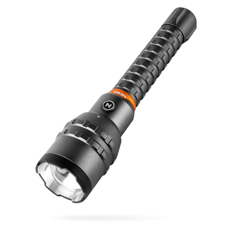 Nebo 12K Rechargeable Flashlight: 12,000 lumens, USB power bank, waterproof, and adjustable focus for outdoor adventures.