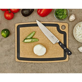 Epicurean Gourmet Cutting Board in natural wood, 37x29x0.95cm, features juice groove, heat resistant, and dishwasher safe design.