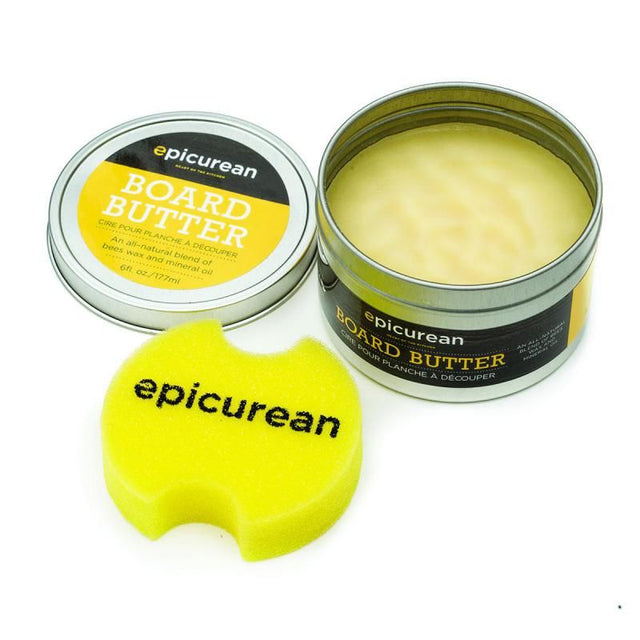 Epicurean Board Butter in a tin, 227g, restores and conditions wooden boards with a butter-like consistency, food-safe ingredients.