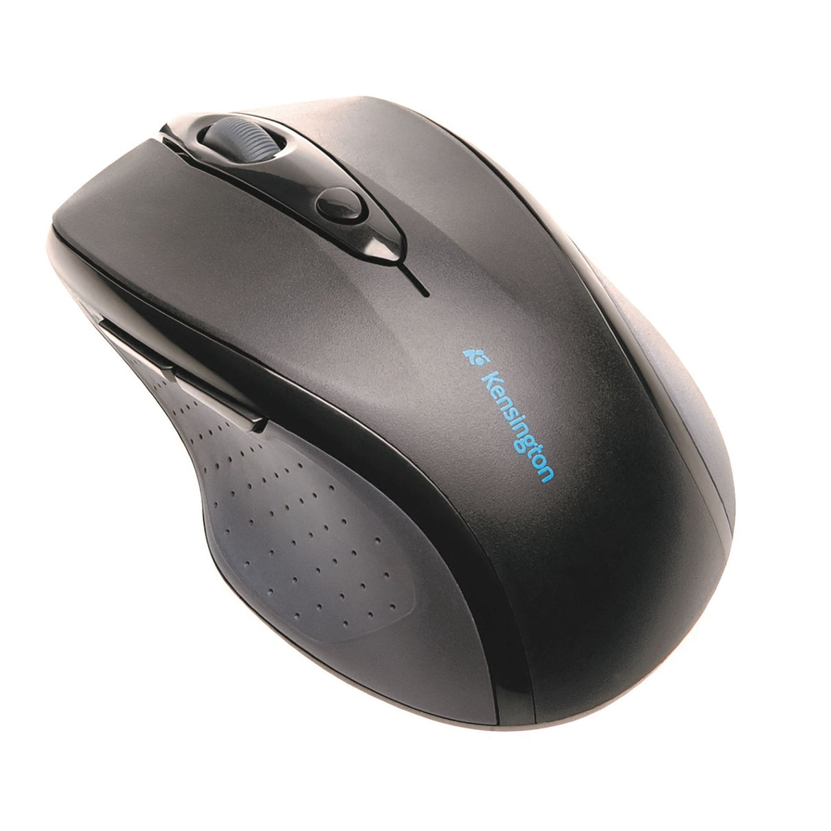 Ergonomic Kensington Pro Fit Wireless Mouse with rubber grip, 1200 DPI sensor, and easy navigation buttons for comfort and control.