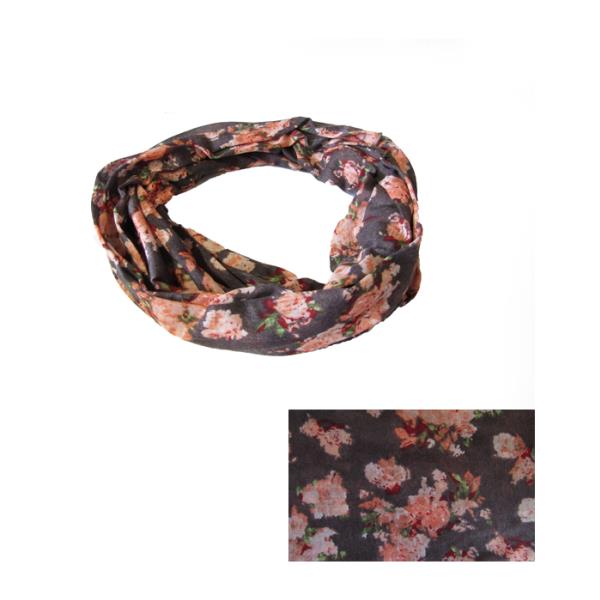 Scarf - Snood Charcoal Peach Flower