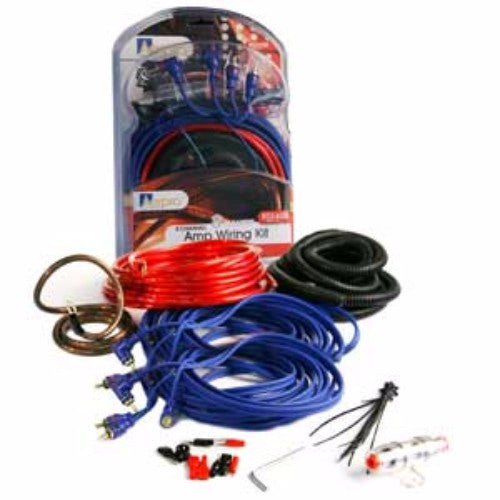 AERPRO Amp Wiring Kit 4 Ch 8G 450W featuring durable 8-gauge wiring for superior audio performance and easy installation.