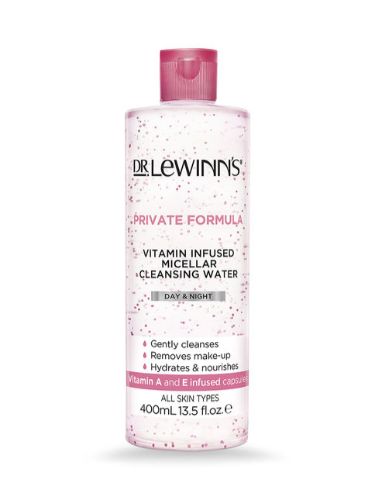 Dr. LeWinn's Vitamin Infused Micellar Water in 400ml, gentle makeup remover with nourishing capsules and eco-friendly formula.