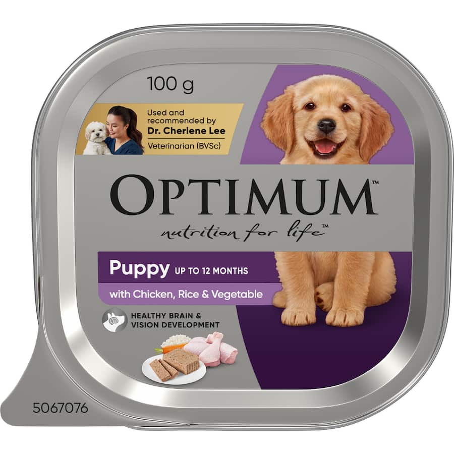 Optimum Puppy Wet Dog Food With Chicken, Rice & Vegetable Tray 100g