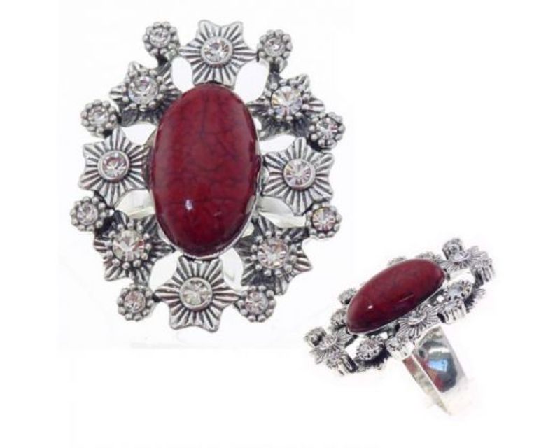 Ring - Red Ant.Silver Set of 3