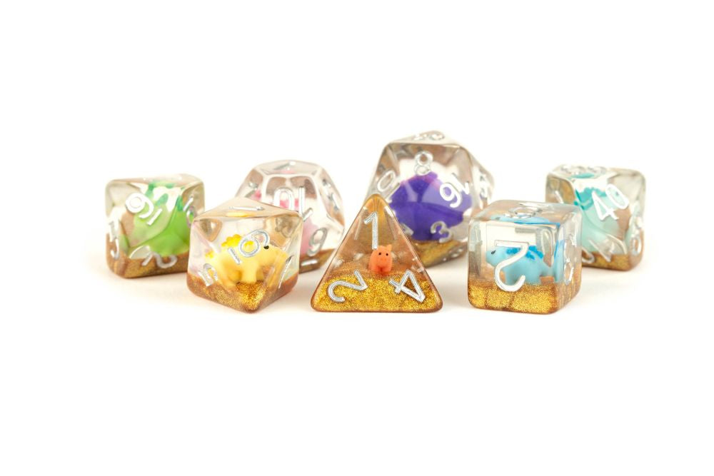 Fanroll: 16mm Resin Poly Dice Set: Rainbow Dinosaur Dice