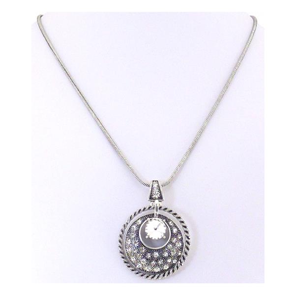 Necklace - Antique Silver Circle with Diamante