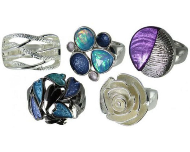 Set of 5 elasticated Jax Bold Rings, designed for stylish layering or solo wear, perfect for any occasion.
