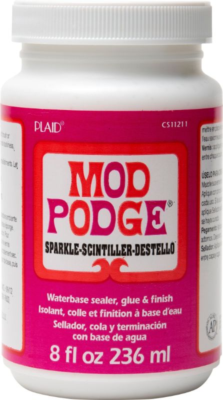 Mod Podge Sparkle 8oz bottle - all-in-one decoupage glue and sealer for dazzling crafts on various surfaces.