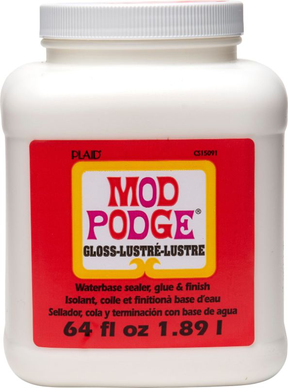 Mod Podge Gloss 32oz bottle for crafting, offering a quick-drying, clear finish for decoupage on various surfaces.