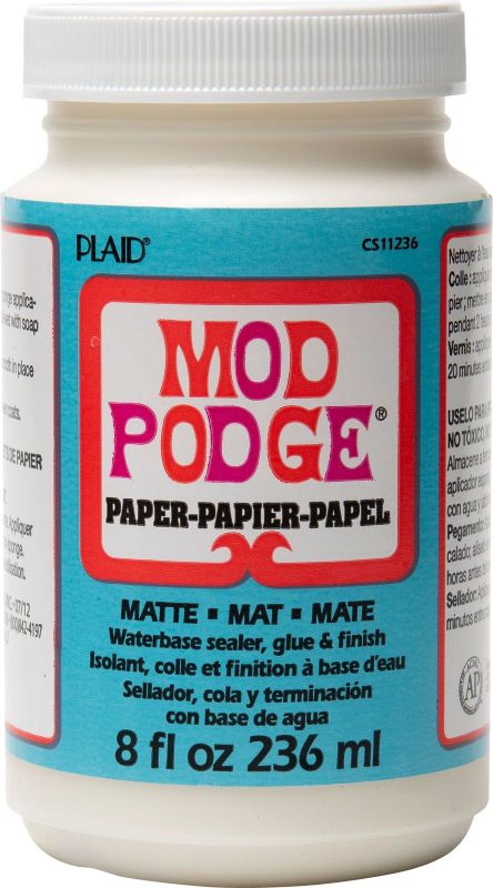 Mod Podge Paper Matte 16oz bottle, ideal for decoupage projects, dries clear with a stunning matte finish, non-toxic and acid-free.