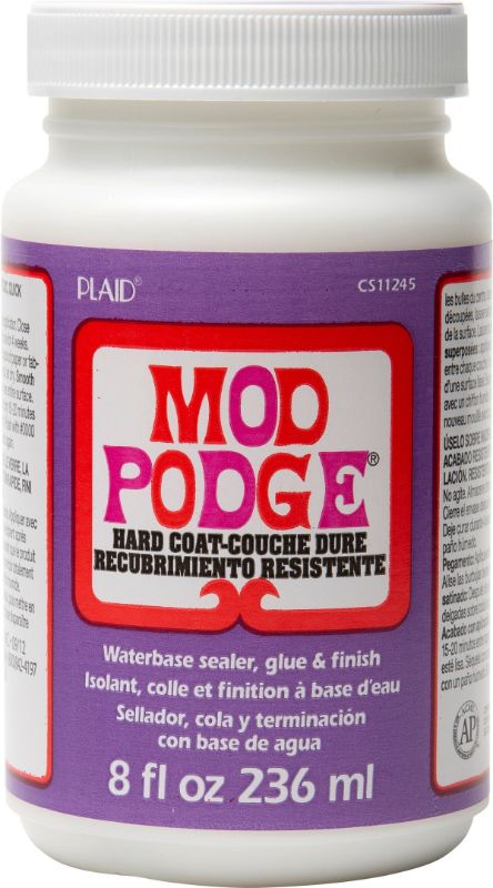 Mod Podge Hard Coat 8oz is a quick-drying decoupage glue with a clear satin finish, perfect for durable crafting projects.