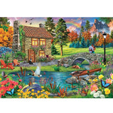 Whimsical 1000pc puzzle of Cobble Bridge Cottage, showcasing serene nature and eco-friendly materials, perfect for all ages.