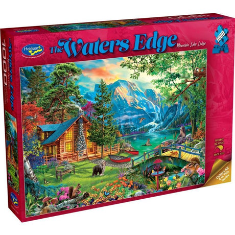 A 1000-piece jigsaw puzzle featuring a serene mountain lake scene, ideal for nature lovers and puzzle enthusiasts.