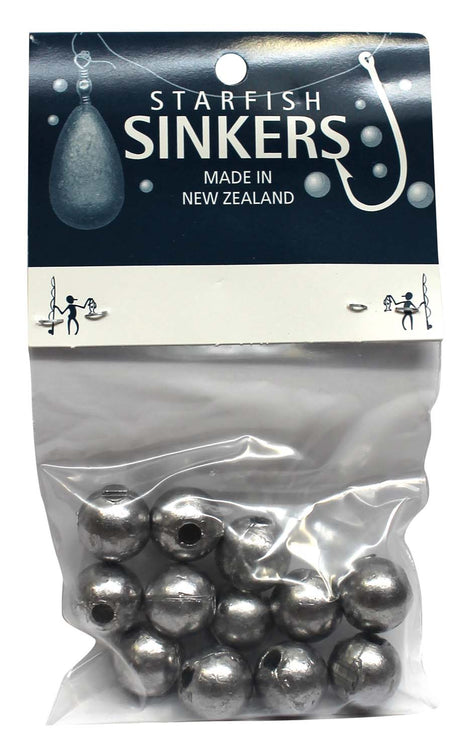 Starfish ball sinkers packet containing 12 versatile 1/2 oz fishing sinkers for freshwater and saltwater use.