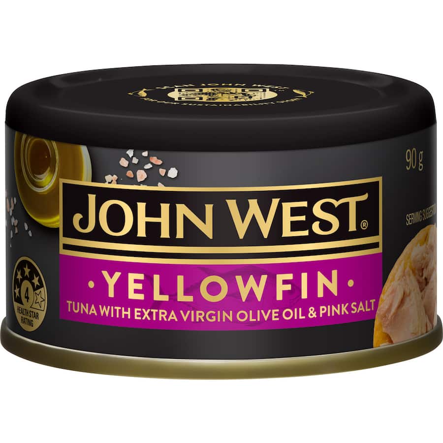 John West Tuna Yellowfin Olive Oil Pink Salt Tear tab can 90g