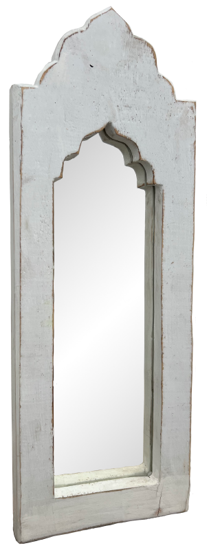 White Florence Small Mirror (45 x 17cm) with French farmhouse charm, perfect for enhancing home decor in compact spaces.