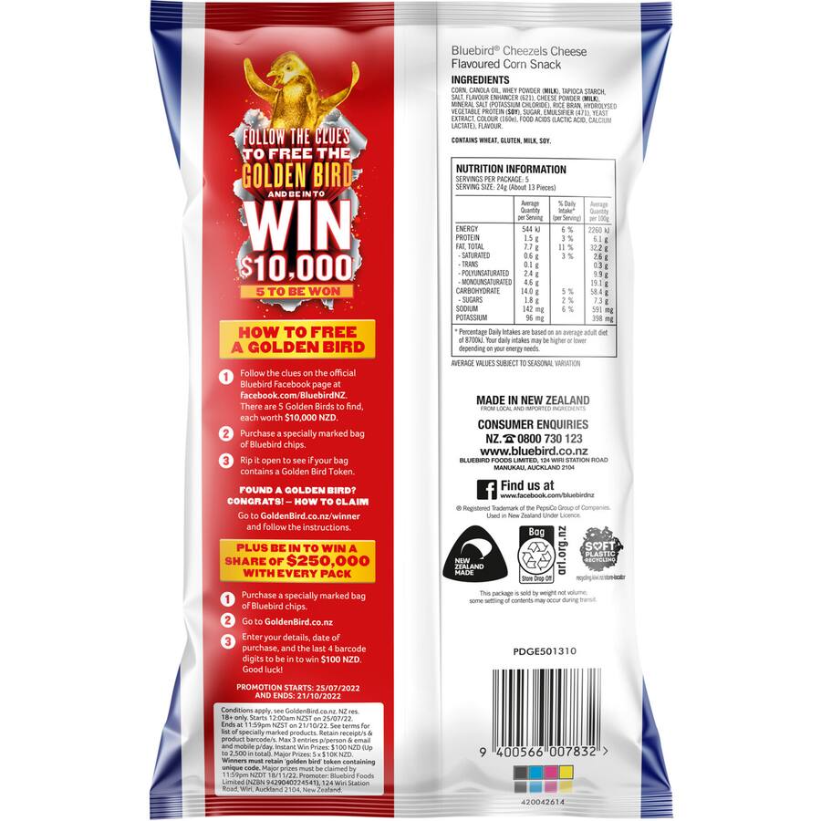 Bluebird Cheezels Corn Snacks Cheese - 120g