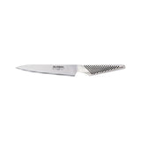 Global Classic Fine Serrated Utility Knife (15cm) with premium stainless steel, ideal for slicing soft fruits with tough skins.