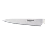 Global Classic Fine Serrated Utility Knife (15cm) for precise slicing of fruits with durable, rust-resistant stainless steel construction.