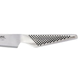 Global Classic Fine Serrated Utility Knife (15cm) with high-quality stainless steel, ideal for slicing soft fruits effortlessly.