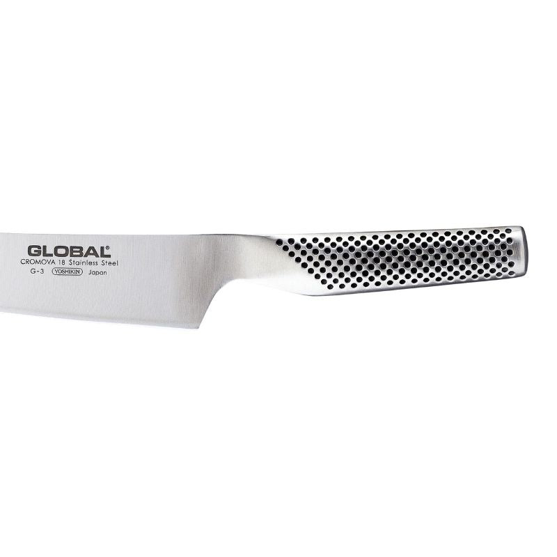 Global Classic 21cm Carving Knife with a razor-sharp blade for effortless slicing of meats, designed for chefs and home cooks.