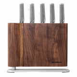 A 6-piece Global UKU Walnut Knife Block Set featuring premium stainless steel knives for culinary excellence.