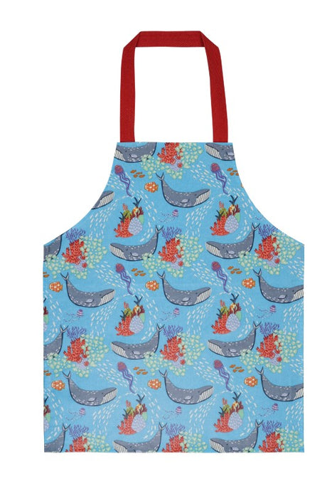 Child's PVC apron featuring vibrant underwater scene with whales, fish, and jellyfish, perfect for creative mess-free play.