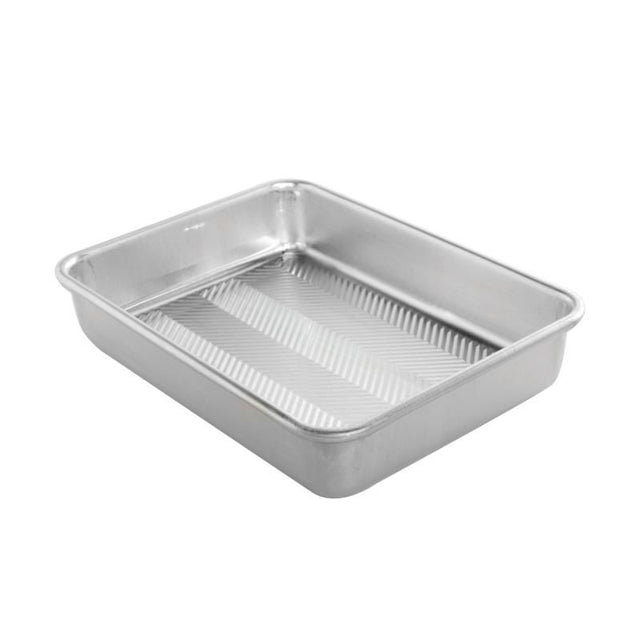 Nordic Ware Prism Rectangular Baking Pan, 9"x13", features aluminum material, unique grid design, and durable galvanized rims.