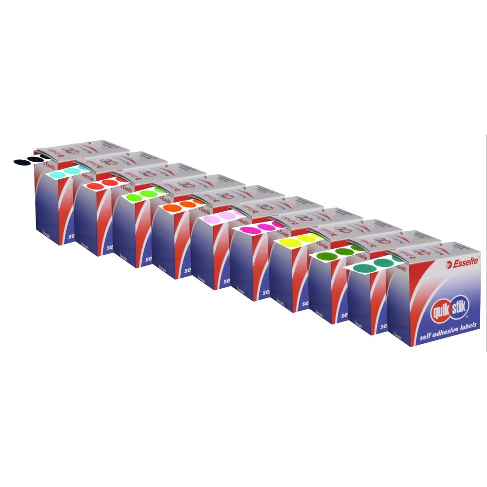 Quikstik Pink label dispenser with 1050 circular labels, ideal for efficient color coding and organization on most fabrics.